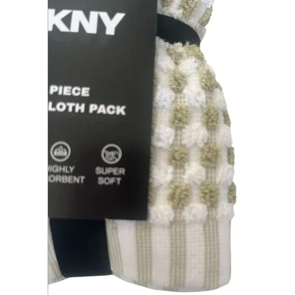 DKNY Facecloths Washcloths Green White Gingham Check 100% Cotton Set of 4